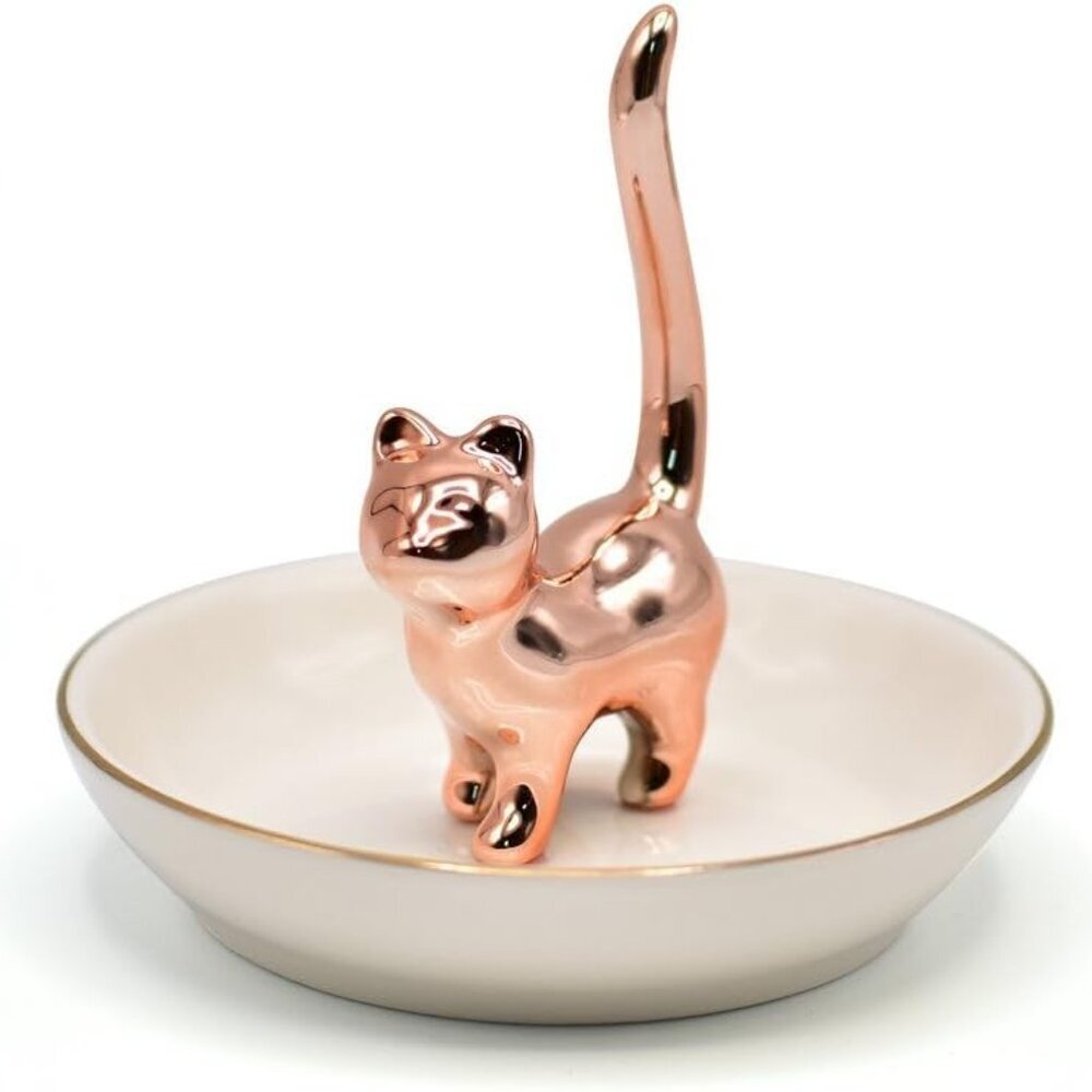 Cat Ring Holder Trinket Tray Ceramic Jewelry Dish Porcelain Ring Organizer Gift